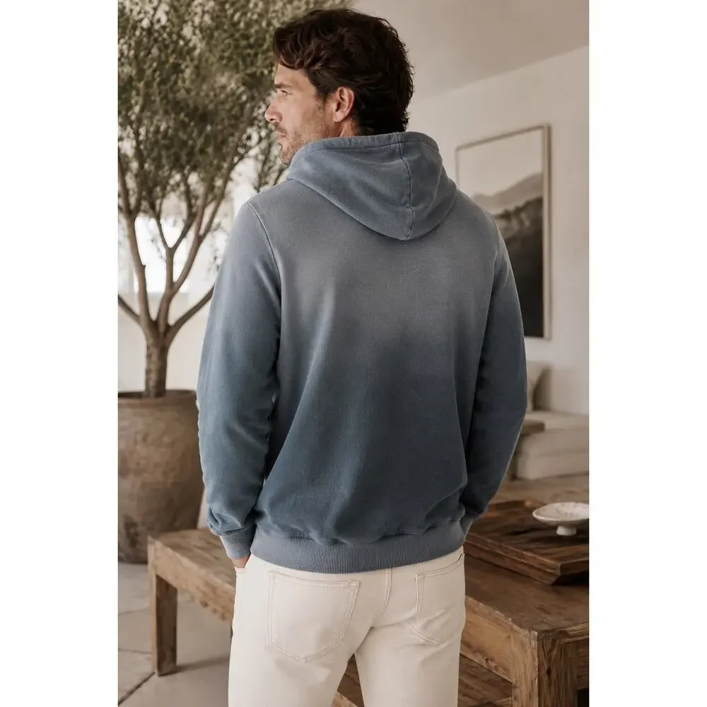 Made in Italy Ombré Terry Hoodie Saks Fifth Avenue Modern Blue Gray Quiet Luxe L